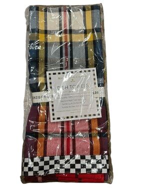 MacKenzie-Childs Tartan Check woven dish towels assorted set of 3 NIP
